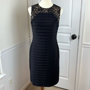 Adrianna Papell sleeveless tiered cocktail dress with lace detail